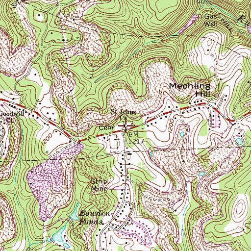 Topographic Map of Saint Johns Church, WV