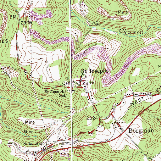 Topographic Map of Saint Josephs Church, WV