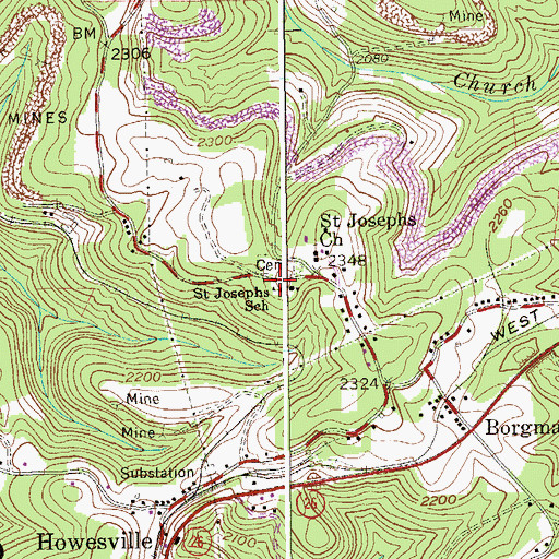 Topographic Map of Saint Josephs School, WV