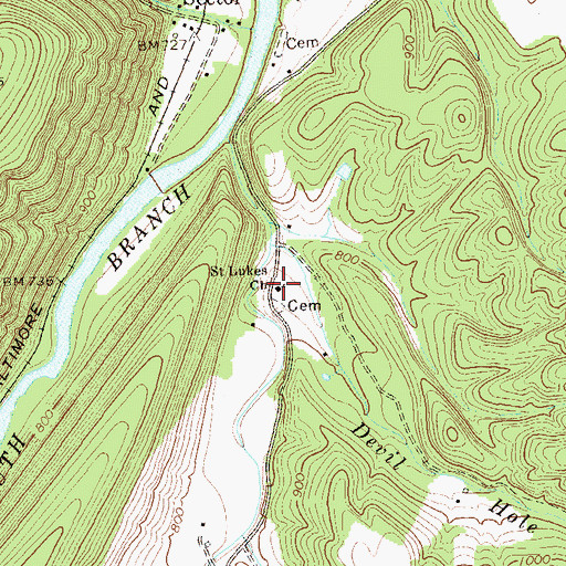 Topographic Map of Saint Lukes Church, WV