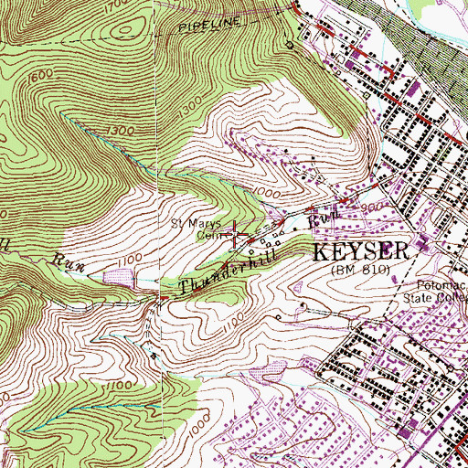 Topographic Map of Saint Marys Cemetery, WV