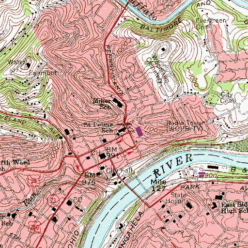 Topographic Map of Saint Peters School, WV