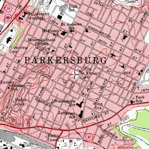 Topographic Map of Saint Xaviers Cemetery, WV