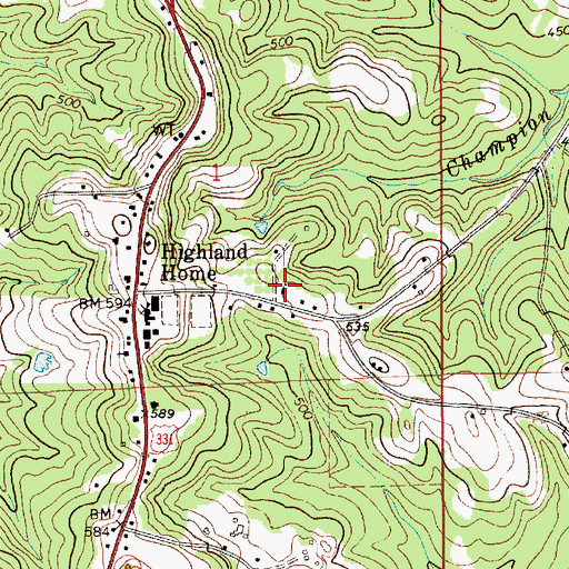 Topographic Map of Highland Home Church, AL