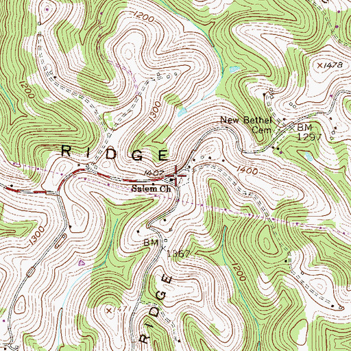 Topographic Map of Salem Church, WV