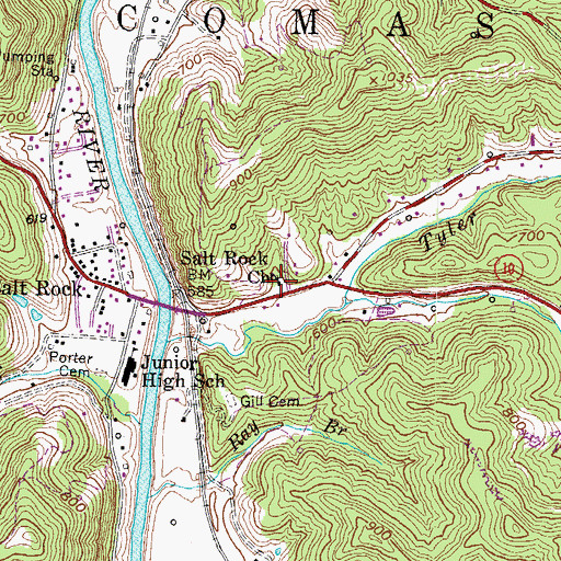 Topographic Map of Salt Rock Church, WV