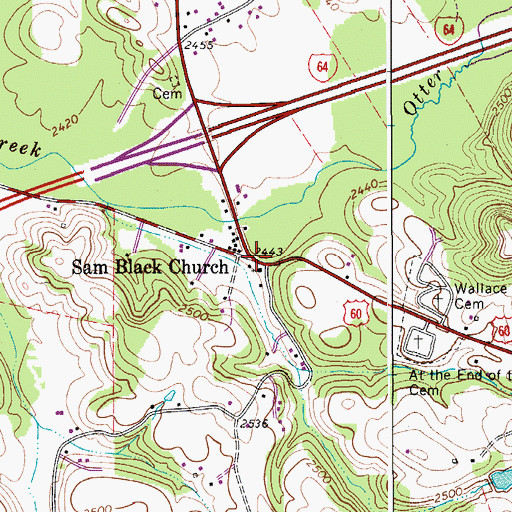 Topographic Map of Sam Black Church, WV