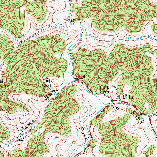 Topographic Map of Sams Run, WV