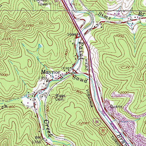 Topographic Map of Sand Branch, WV