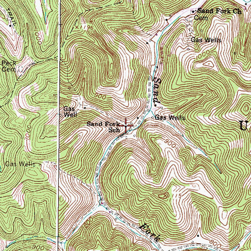 Topographic Map of Sand Fork School (historical), WV