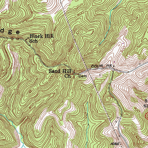 Topographic Map of Sand Hill Church, WV