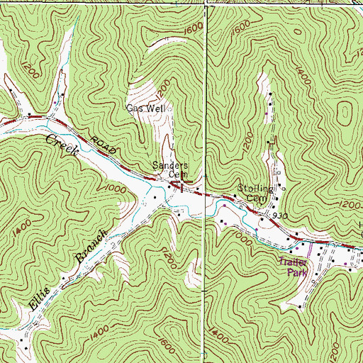 Topographic Map of Sander Cemetery, WV