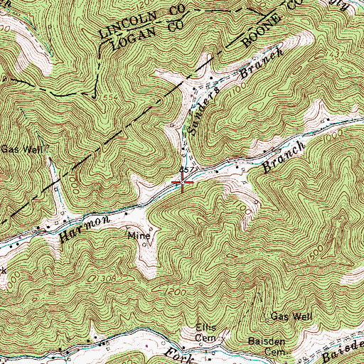 Topographic Map of Sanders Branch, WV