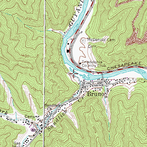 Topographic Map of Sandlick Creek, WV