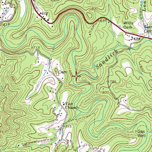 Topographic Map of Sandlick Creek, WV