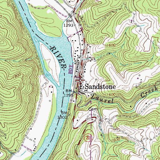 Topographic Map of Sandstone, WV