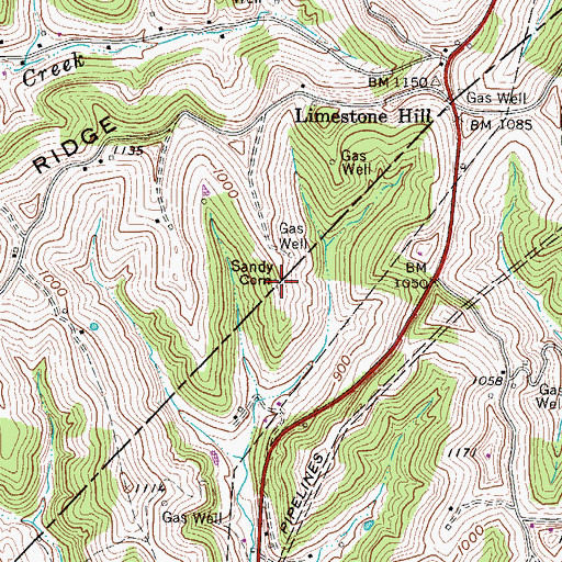 Topographic Map of Sandy Cemetery, WV