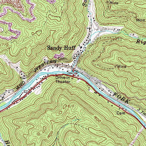Topographic Map of Sandy Huff Branch, WV