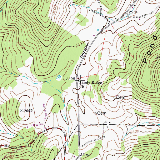 Topographic Map of Sandy Ridge Church, WV