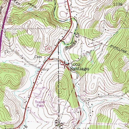 Topographic Map of Santiago, WV