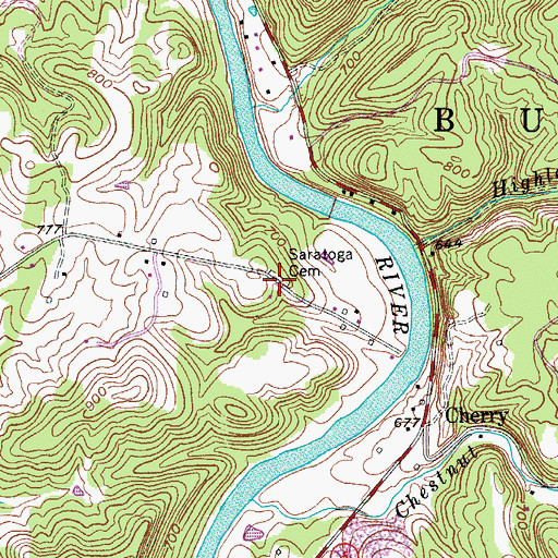 Topographic Map of Saratoga Cemetery, WV