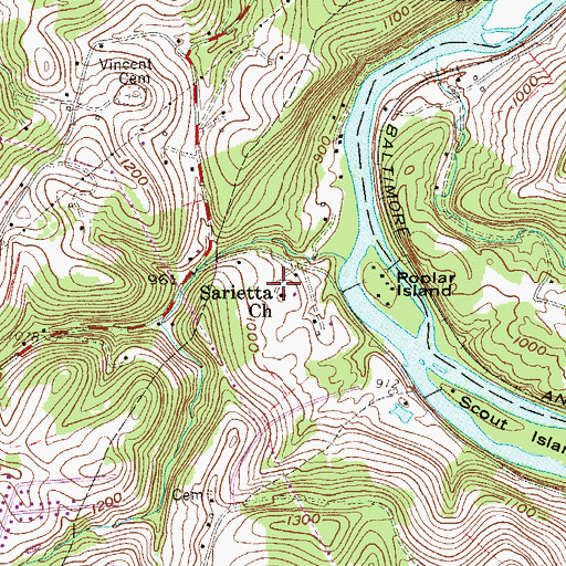 Topographic Map of Sarietta Church, WV