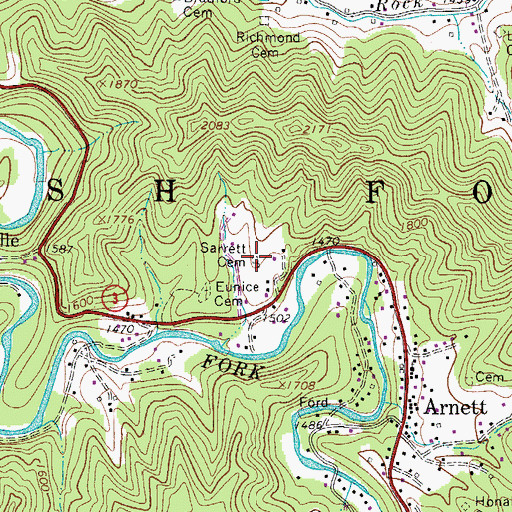 Topographic Map of Sarrett Cemetery, WV