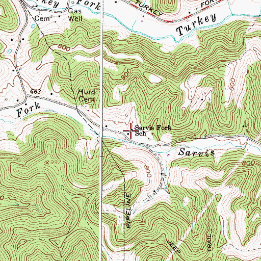 Topographic Map of Sarvis Fork School (historical), WV