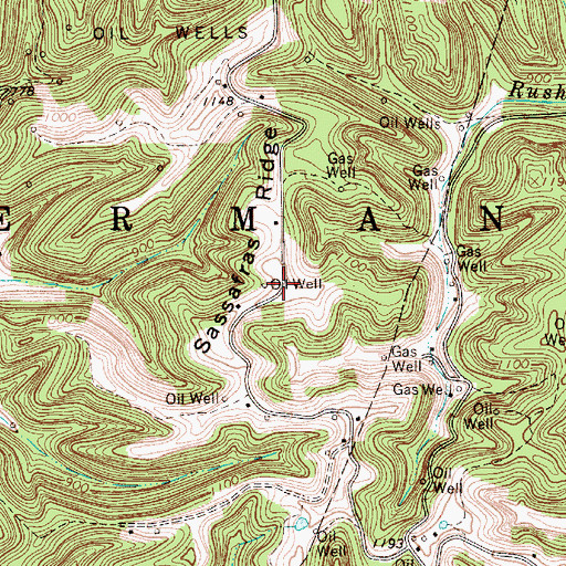 Topographic Map of Sassafras Ridge, WV