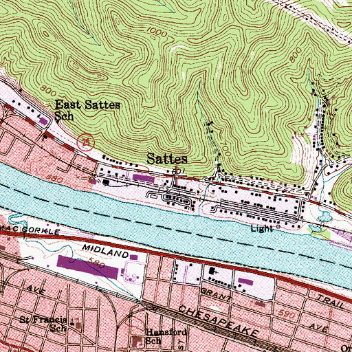 Topographic Map of Sattes, WV