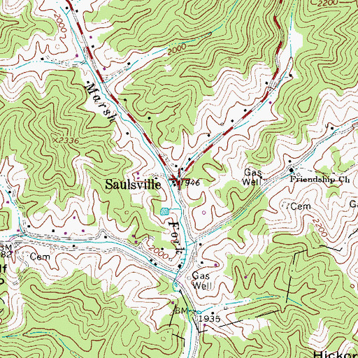 Topographic Map of Saulsville, WV