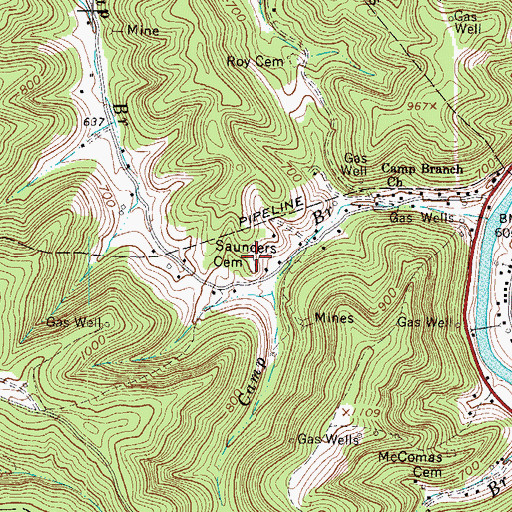 Topographic Map of Saunders Cemetery, WV