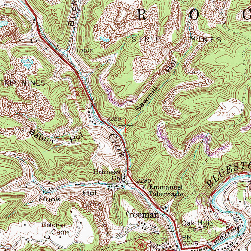 Topographic Map of Sawmill Hollow, WV