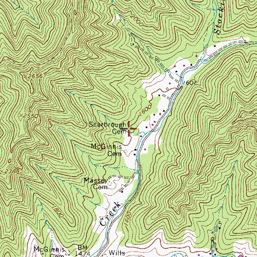 Topographic Map of Scarbrough Cemetery, WV