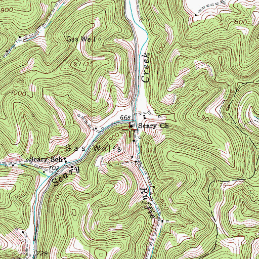 Topographic Map of Scary Church, WV