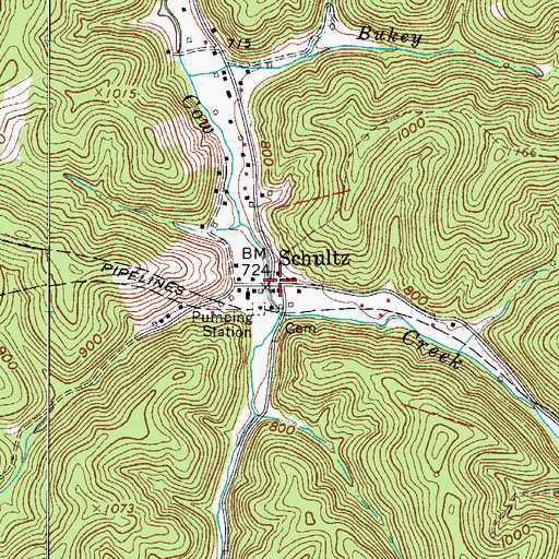 Topographic Map of Schultz, WV