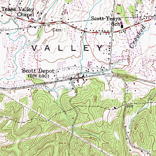 Topographic Map of Scott Depot, WV