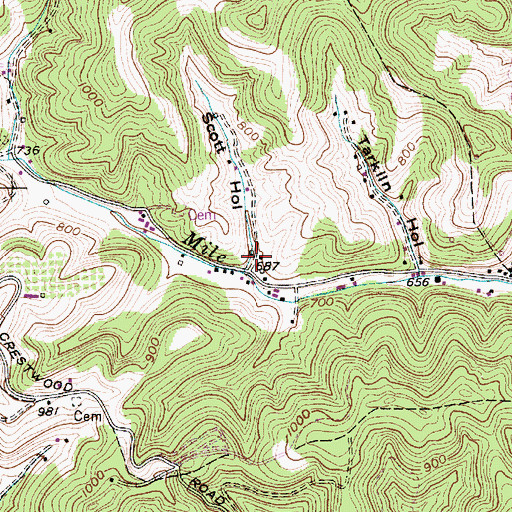 Topographic Map of Scott Hollow, WV
