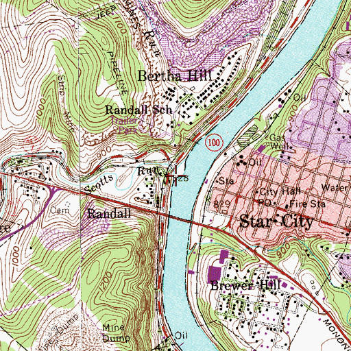 Topographic Map of Scotts Run, WV