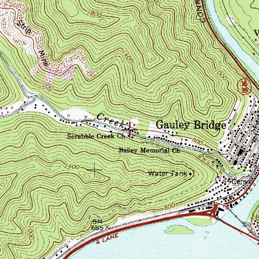 Topographic Map of Scrabble Creek Church, WV