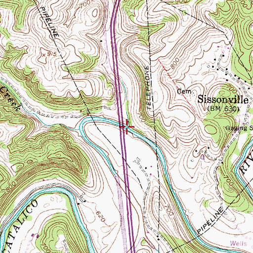 Topographic Map of Second Creek, WV