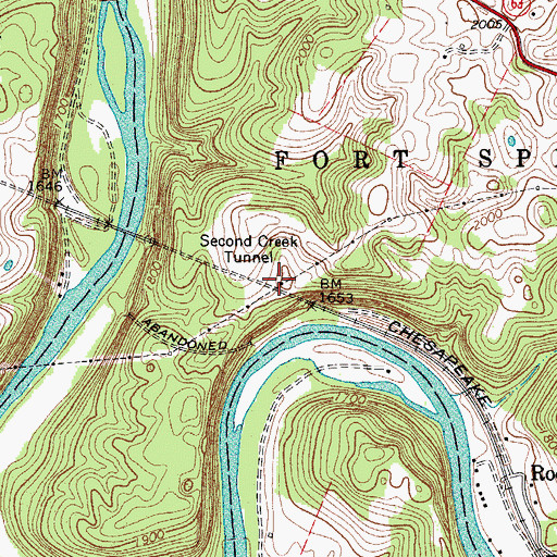 Topographic Map of Second Creek Tunnel, WV