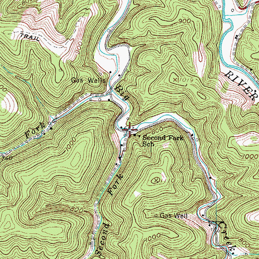 Topographic Map of Second Fork, WV