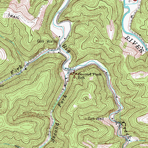 Topographic Map of Second Fork School (historical), WV