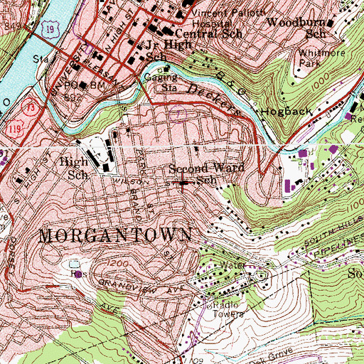 Topographic Map of Second Ward School (historical), WV