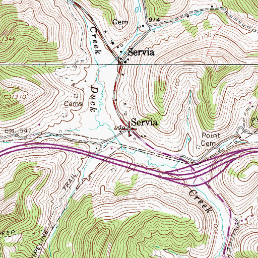Topographic Map of Servia, WV