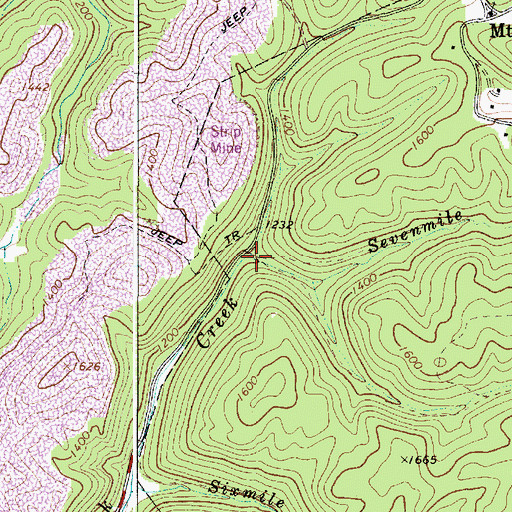 Topographic Map of Sevenmile Fork, WV
