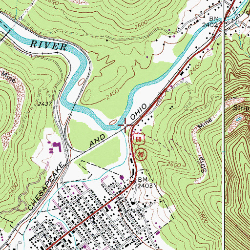 Topographic Map of Sewell Creek, WV