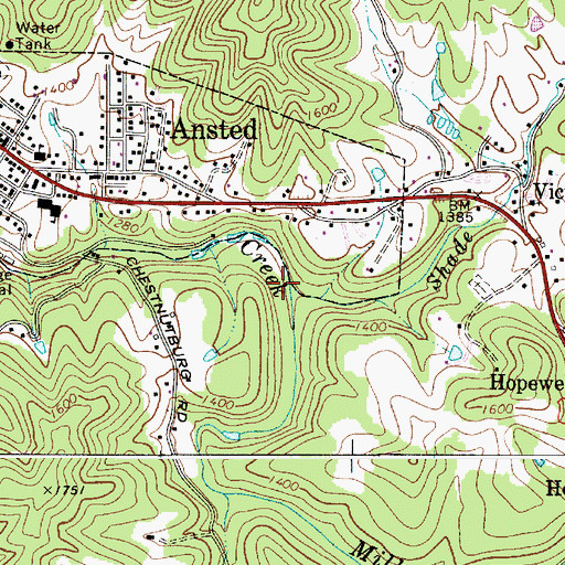 Topographic Map of Shade Creek, WV