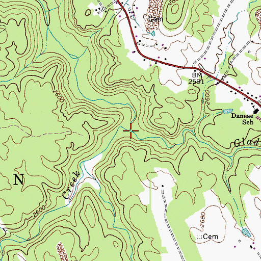 Topographic Map of Shades Death Creek, WV